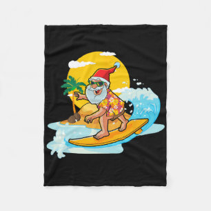 Christmas In July Funny Santa Surfing Summer Aloha Fleece Blanket