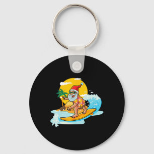 Christmas In July Funny Santa Surfing Summer Aloha Key Ring