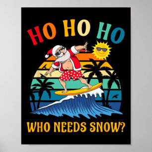 Christmas In July Funny Santa Surfing Summer Beach Poster