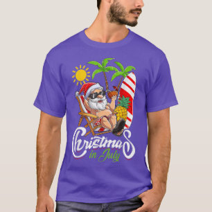 Christmas In July Funny Santa Surfing Summer Beach T-Shirt