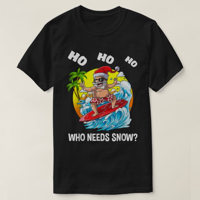 Christmas In July Funny Santa Surfing Summer Beach T-Shirt (Design Front)