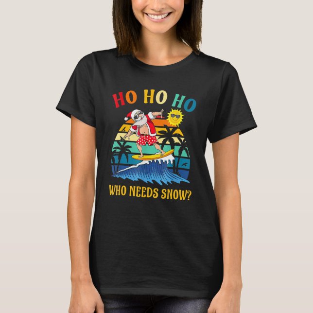 Christmas In July Funny Santa Surfing Summer Beach T-Shirt (Front)