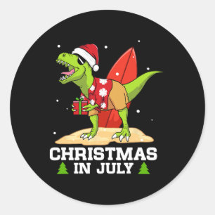 Christmas In July Funny Santa T-rex Summer Vacatio Classic Round Sticker
