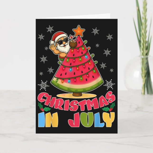 Christmas In July Funny Santa Watermelon Xmas Tree Card (Front)