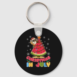 Christmas In July Funny Santa Watermelon Xmas Tree Key Ring