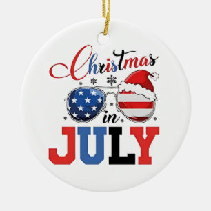 Christmas in July Funny Santa Xmas 4h of July  Ceramic Ornament
