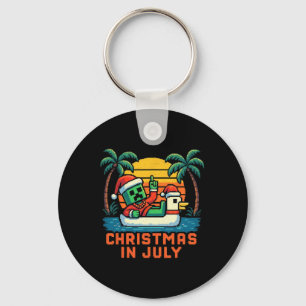 Christmas In July Funny Santa Zombie Chicken Pixel Key Ring