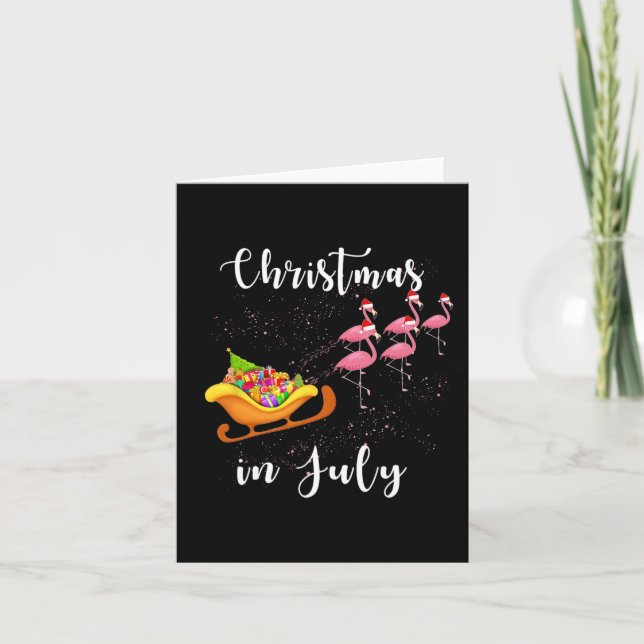 Christmas In July Funny Sleigh Flamingos Women Kid Card (Front)