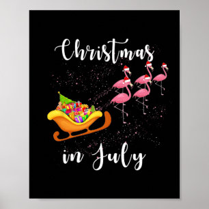 Christmas In July Funny Sleigh Flamingos Women Kid Poster