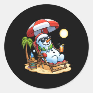 Christmas In July Funny Snowman Summer Fun Beach H Classic Round Sticker