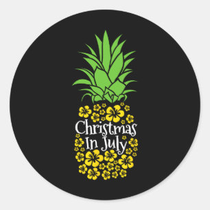 Christmas In July Funny Summer Vacation Pineapple Classic Round Sticker