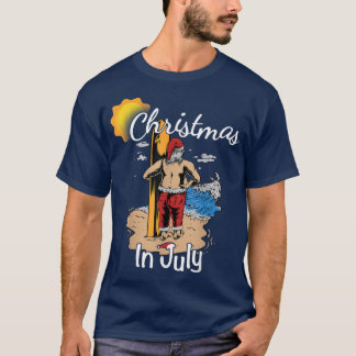 Christmas in July Funny Surf Santa Hat Beach Summe T-Shirt