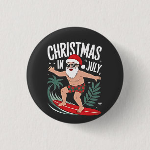 Christmas in July Funny Surfing Santa Vacation 3 Cm Round Badge