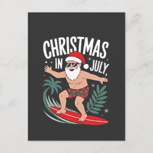 Christmas in July Funny Surfing Santa Vacation  Announcement Postcard