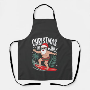 Christmas in July Funny Surfing Santa Vacation Apron