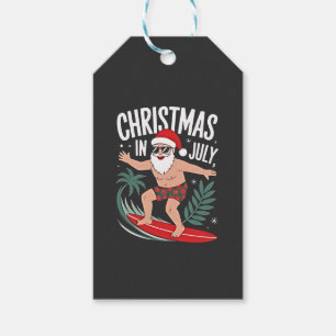 Christmas in July Funny Surfing Santa Vacation  Gift Tags