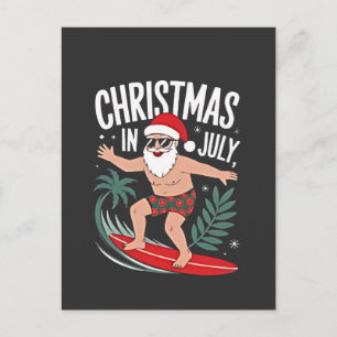 Christmas in July Funny Surfing Santa Vacation Holiday Postcard