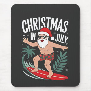 Christmas in July Funny Surfing Santa Vacation Mouse Pad