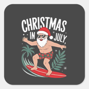 Christmas in July Funny Surfing Santa Vacation Square Sticker