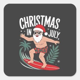 Christmas in July Funny Surfing Santa Vacation Square Sticker