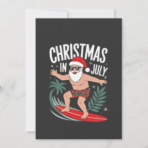 Christmas in July Funny Surfing Santa Vacation Thank You Card