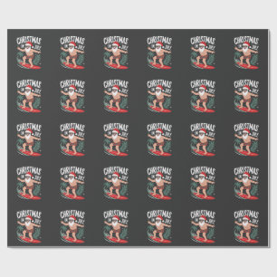 Christmas in July Funny Surfing Santa Vacation Wrapping Paper