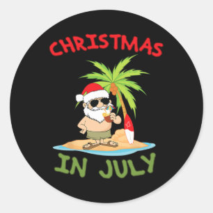 Christmas In July Funny T Shirt Santa Tail Hawaiia Classic Round Sticker