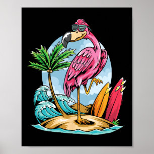 Christmas In July Funny Tropical Flamingo Hawaii S Poster