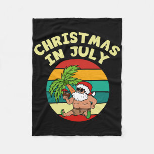 Christmas In July Funny Vintage Drinking Party San Fleece Blanket