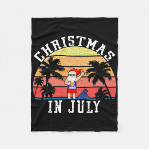 Christmas In July Funny Vintage Santa Summer Beach Fleece Blanket