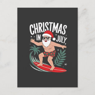 Christmas in July Funny xmas Christmas Santa Beach Announcement Postcard