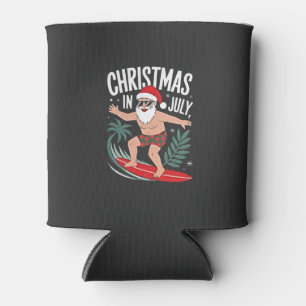 Christmas in July Funny xmas Christmas Santa Beach Can Cooler