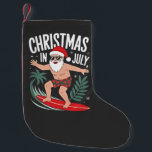 Christmas in July Funny xmas Christmas Santa Beach Small Christmas Stocking<br><div class="desc">Santa beach humour,  summer Christmas joke,  surfing Santa 2025,  tropical holiday vibes,  festive sun and sand,  funny July Christmas,  warm weather Santa,  holiday in swim trunks,  Christmas on the coast,  holiday twist</div>