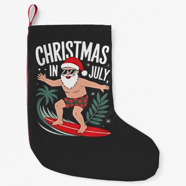 Christmas in July Funny xmas Christmas Santa Beach Small Christmas Stocking (Front)