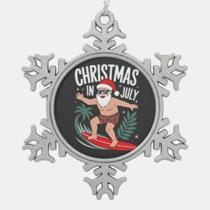 Christmas in July Funny xmas Christmas Santa Beach Snowflake Pewter Christmas Ornament
