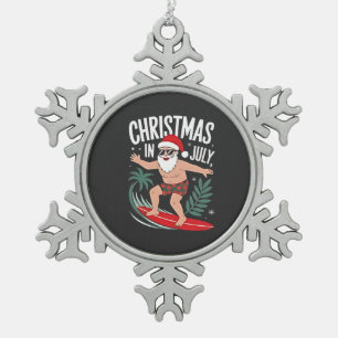 Christmas in July Funny xmas Christmas Santa Beach Snowflake Pewter Christmas Ornament