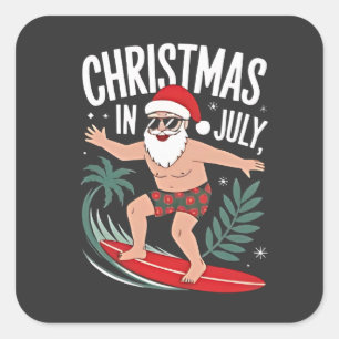 Christmas in July Funny xmas Christmas Santa Beach Square Sticker