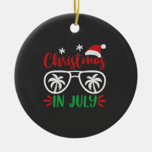 Christmas in July Funny Xmas Santa Vacation Summer Ceramic Ornament