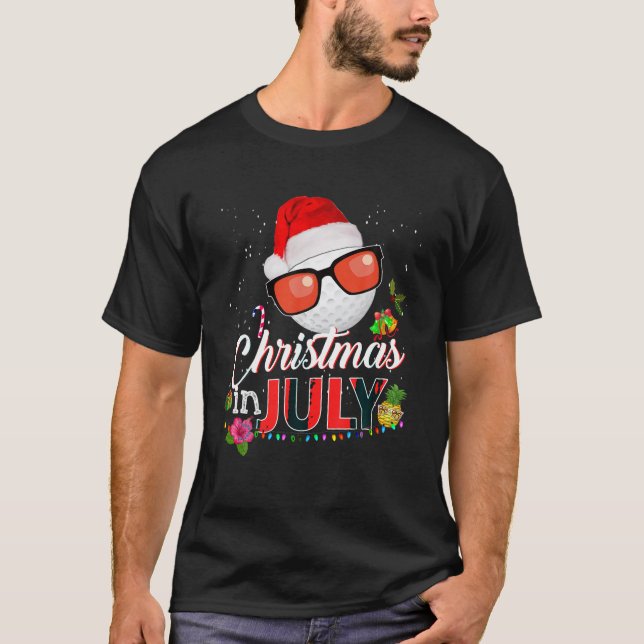 Christmas in July Golf Golfer Glasses Santa Hat Su T-Shirt (Front)