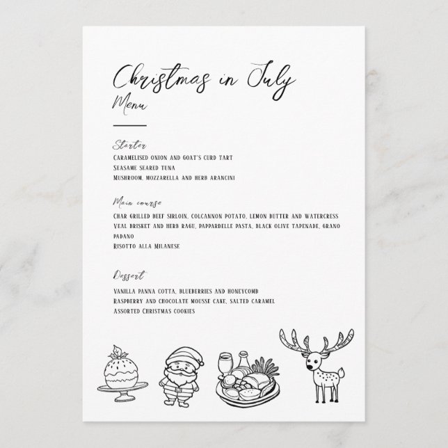 Christmas in July handdrawn classic menu (Front)