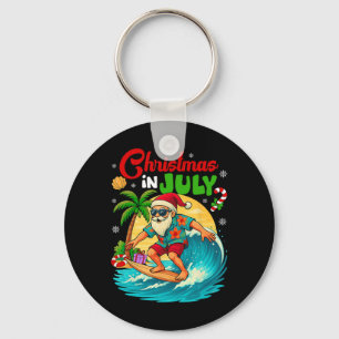 Christmas In July Hawaii Santa Surfing Summer Beac Key Ring