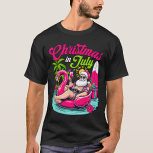 Christmas In July Hawaiian Santa Claus Beach Summe T-Shirt