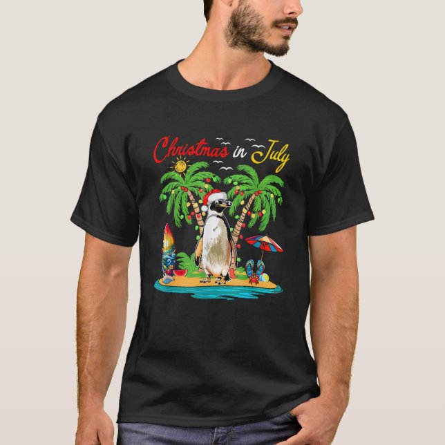 Christmas In July Hawaiian Santa Penguin Costume B T-Shirt (Front)