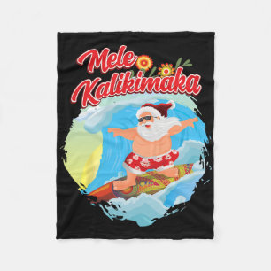 Christmas In July Hawaiian Santa Surfing Mele Kali Fleece Blanket