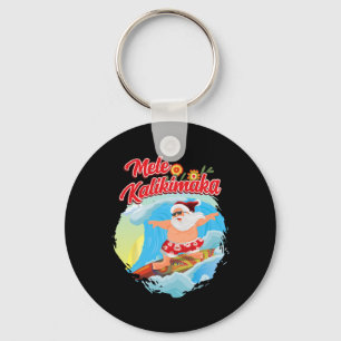 Christmas In July Hawaiian Santa Surfing Mele Kali Key Ring