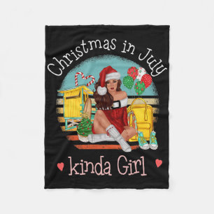Christmas In July Kinda Girl Latina Brunette Santa Fleece Blanket
