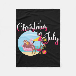 Christmas In July - Lazy Sloth On Flamingo Float - Fleece Blanket