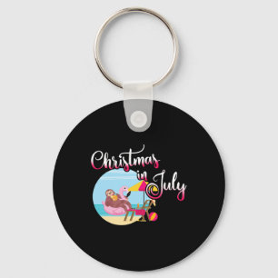 Christmas In July - Lazy Sloth On Flamingo Float - Key Ring