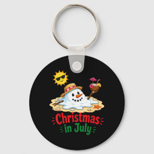 Christmas In July Melting Snowman Beach Vacation Key Ring