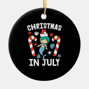 Christmas in july mermaid with santa hat ceramic ornament